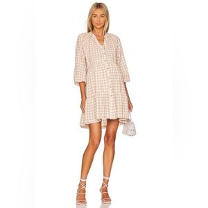 Hatch The Aurora Maternity Dress in Tan & Ivory Gingham